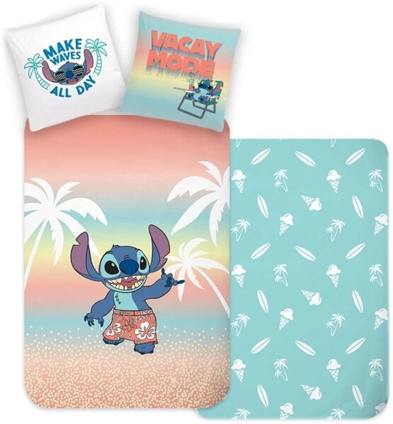 Oboustranné ložní povlečení Lilo & Stitch - motiv Dovolenkový režim - 100% bavlna - 70 x 90 cm + 140 x 200 cm