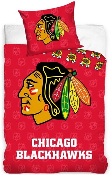 Hokejové ložní povlečení NHL Chicago Blackhawks - motiv Shields - 100% bavlna renforcé - 70 x 90 cm + 140 x 200 cm