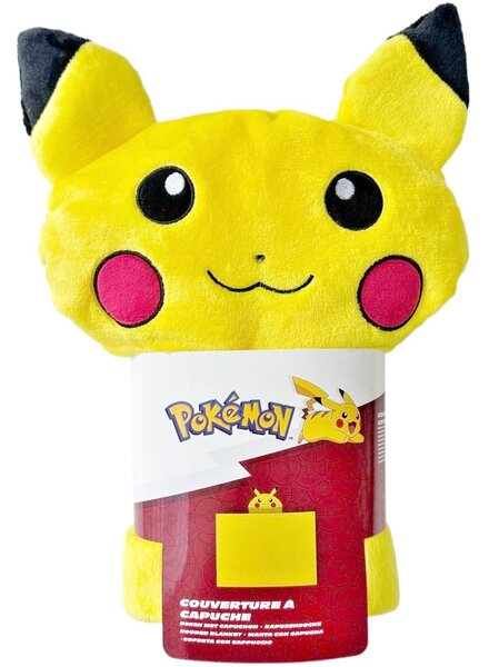 Coral fleece deka s kapucí Pokémon Pikachu - 120 x 150 cm