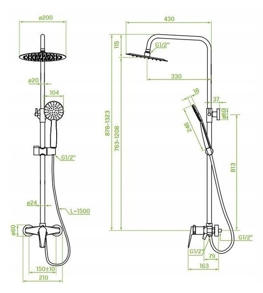Laveo Rubio, sprchový set s pákovou baterií 150mm, černá matná-zlatá lesklá, LAV-PVR_7GOB
