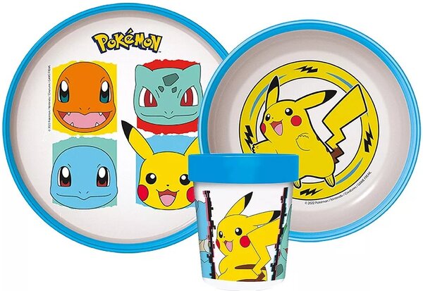 Sada plastového nádobí Pokémoni s kelímkem a protiskluzem - 3 díly