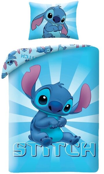 Modré bavlněné ložné povlečení Stitch - motiv z pohádky Lilo & Stitch - 100% bavlna - 70 x 90 cm + 140 x 200 cm