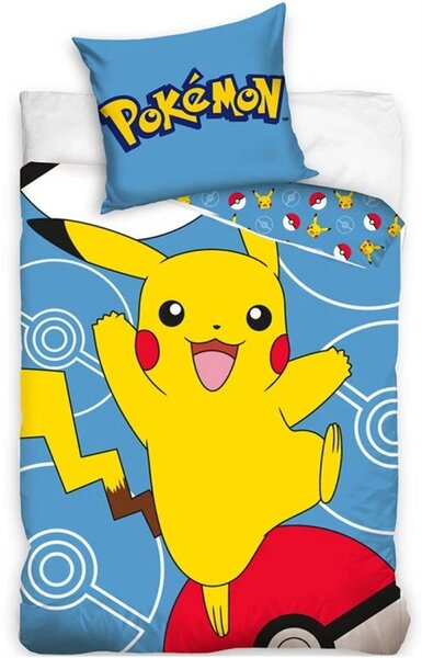 Bavlněné ložní povlečení Pokémon Pikachu a Pokéball - 100% bavlna Renforcé - 70 x 90 cm + 140 x 200 cm