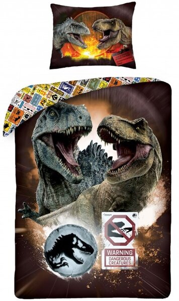 Bavlněné ložní povlečení Jurský park - motiv Souboj dinosaurů - 100% bavlna - 70 x 90 cm + 140 x 200 cm