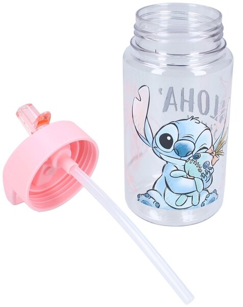 Dívčí plastová láhev na pití Lilo & Stitch s brčkem - 450 ml