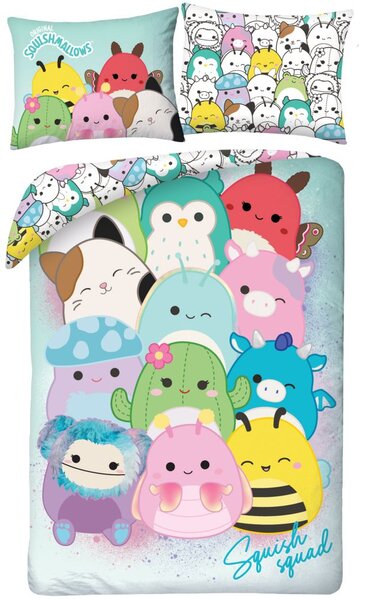Oboustranné ložní povlečení z mikrovlákna Squishmallows – motiv Squish Squad - 70 x 90 cm + 140 x 200 cm - zipové zapínání