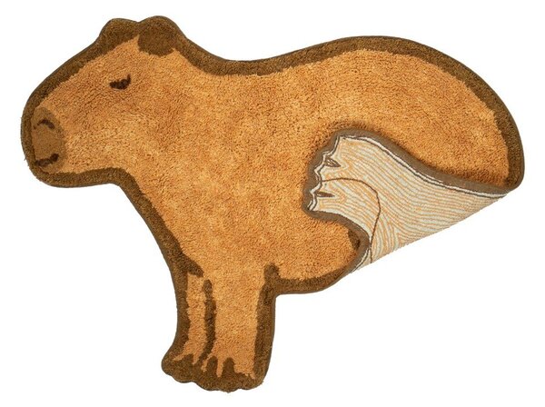 Hnědý bavlněný dětský koberec 52x68 cm Capybara – Sass & Belle