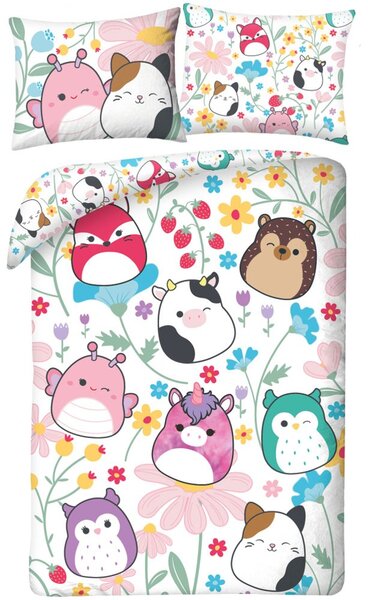 Oboustranné ložní povlečení z mikrovlákna Squishmallows – motiv Flower Friends - 70 x 90 cm + 140 x 200 cm - zipové zapínání