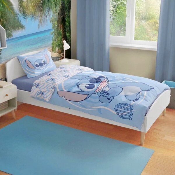 Bavlněné ložní povlečení Stitch v modré barvě pro kluky - 100% bavlna - 70 x 90 cm + 140 x 200 cm