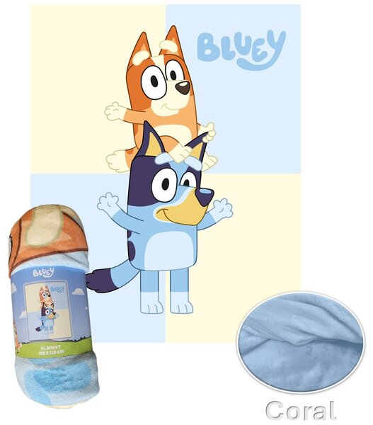 Coral fleece deka Bluey a Bingo - 120 × 150 cm
