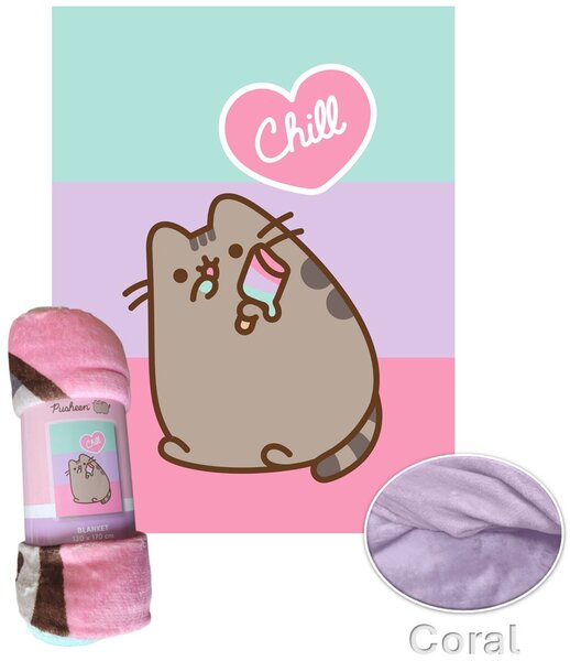 Coral fleece deka kočička Pusheen - motiv Chill - 130 × 170 cm
