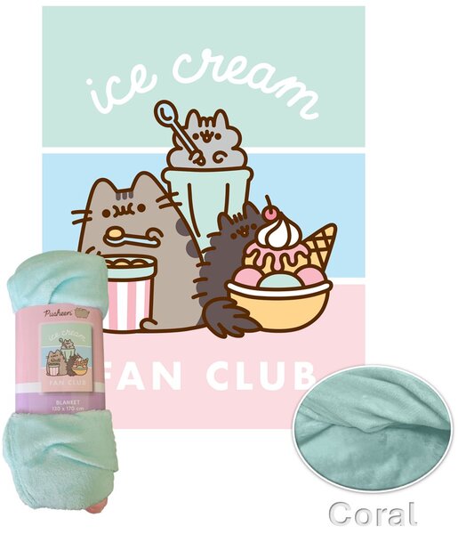 Coral fleece deka kočička Pusheen - motiv Ice Cream Fan Club - 130 × 170 cm