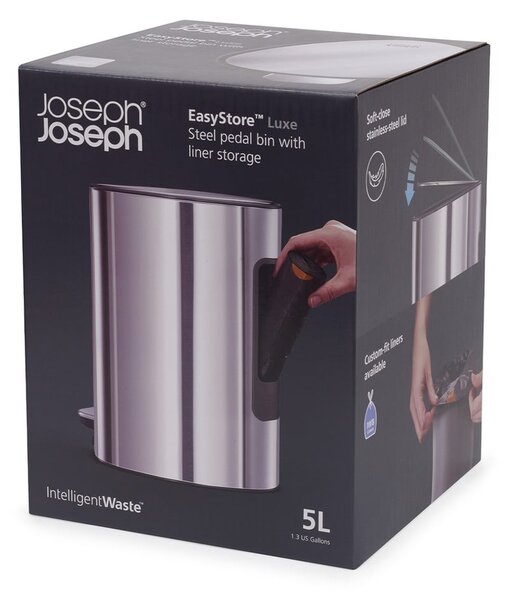 Nášlapný plastový odpadkový koš ve stříbrné barvě 5 l Luxe – Joseph Joseph