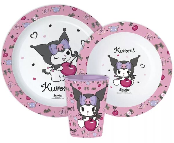 Sada plastového nádobí Kuromi s kelímkem - BPA free - souprava 3 ks