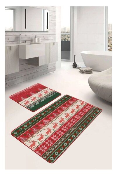 Sametové koupelnové předložky v sadě 2 ks 60x100 cm Merry Christmas – Mila Home