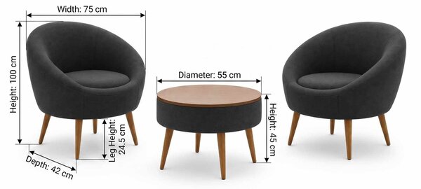 ASIR Křesla a konferenční stolek 3D LIDA LINEN antracit