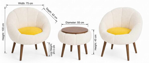 ASIR Křesla a konferenční stolek 3D LIDA LINEN bílá