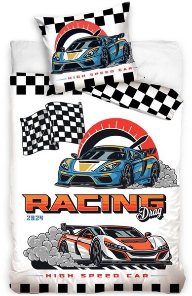 Bavlněné ložní povlečení Závodní auta - motiv Drag Racing - 100% bavlna Renforcé - 70x90 cm + 140x200 cm