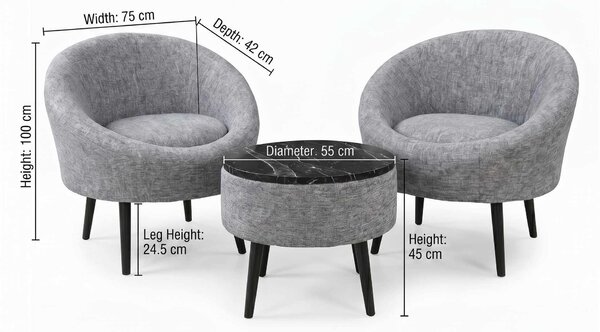 ASIR Křesla a konferenční stolek 3D LIDA LINEN šedá