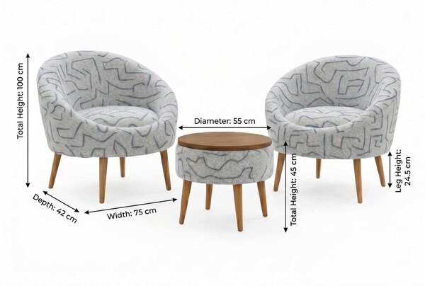 ASIR Křesla a konferenční stolek 3D LIDA WEAVE modrá, bílá