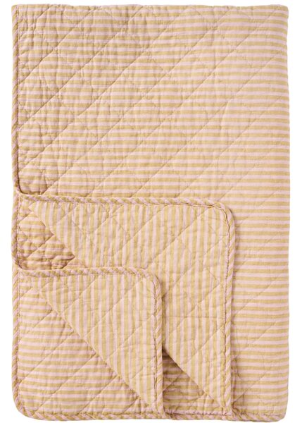 Prošívaný přehoz Mustard / Light Pink Stripes 130 × 180 cm