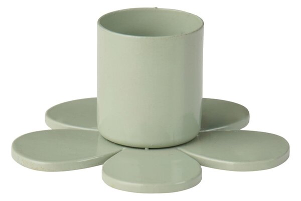 Kovový svícen Flower Dusty Green 6 cm