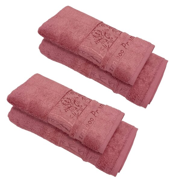 Sada 4 kusů Světle růžové bambusové osušky a ručníků TiaHome