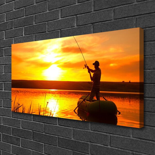 Obraz na plátně Rybář Ryby Západ Jezero 100x50 cm