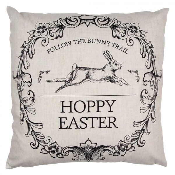 Béžový povlak na polštář se zajíčkem a nápisem Hoopy Easter – 45x45 cm