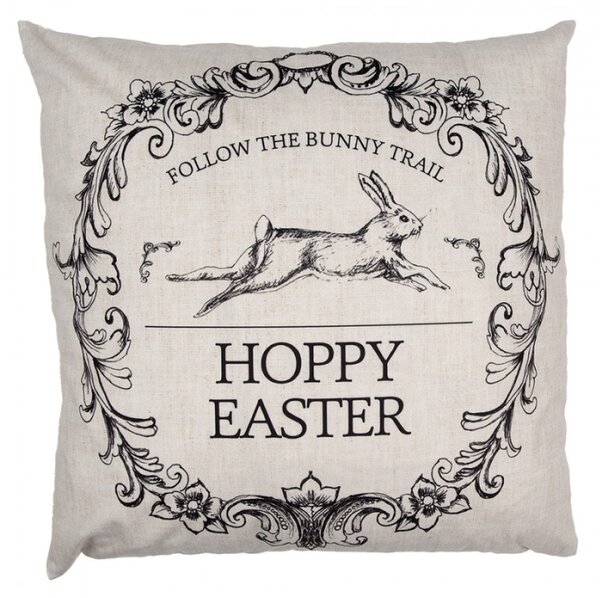 Béžový povlak na polštář se zajíčkem a nápisem Hoopy Easter – 45x45 cm