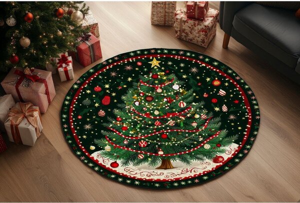 Zelený kulatý koberec s vánočním motivem ø 120 cm – Conceptum Hypnose