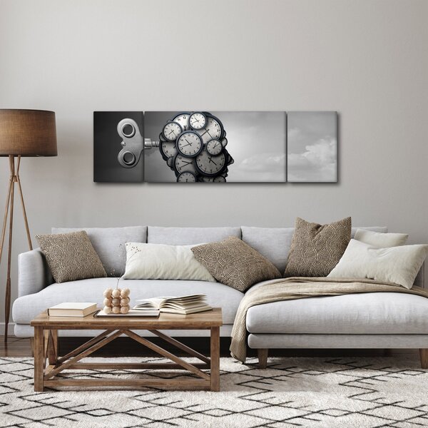 Umělecký obraz hlavy s hodinami (170x50 cm)