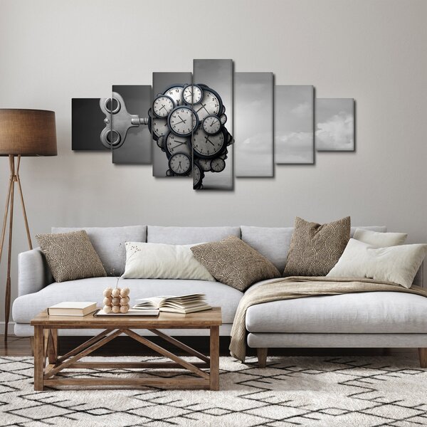 Umělecký obraz hlavy s hodinami (210x100 cm)