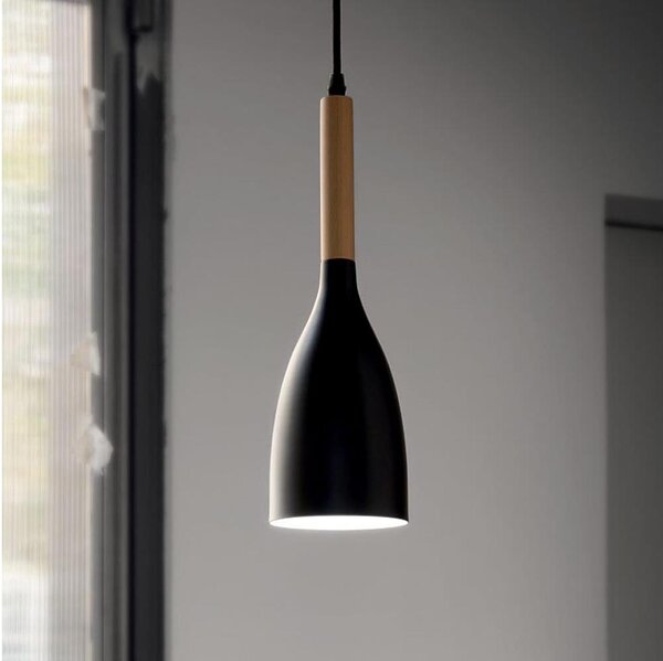 Ideal Lux - Lustr na lanku MANHATTAN 1xE14/40W/230V pr. 11 cm černá/buk