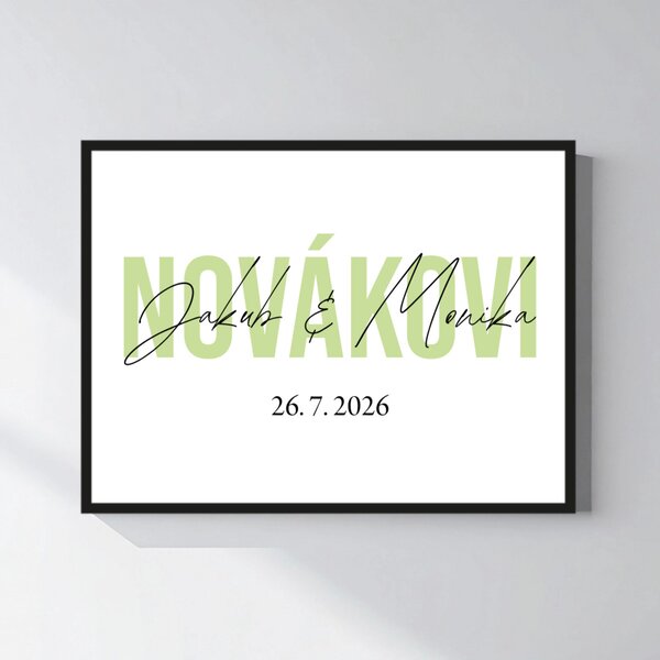Personalizovaný magický fotoobraz v rámu - čtverec 30x40 - jména novomanželů