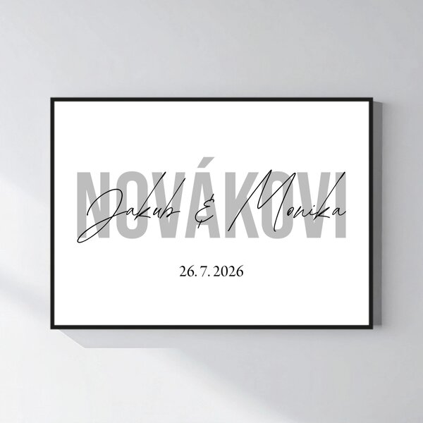 Personalizovaný magický fotoobraz v rámu - čtverec 50x70 - jména novomanželů