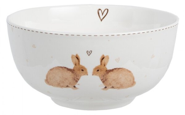 Bílá porcelánová miska na polévku s hnědými zajíčky Bunnies in Love – 500 ml