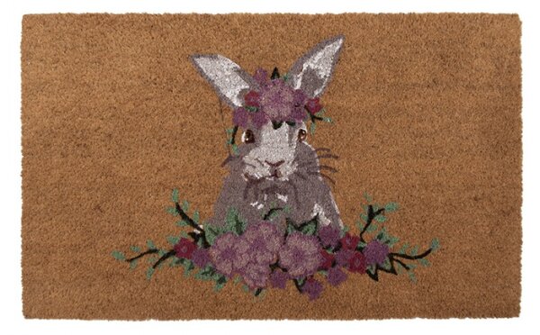 Kokosová rohožka se vzorem velikonočního zajíčka a květinového věnce Floral Easter Bunny – 75x45 cm