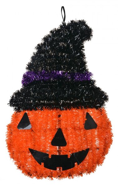 Halloweenská dekorace oranžová dýně s černou čepicí – 22 cm