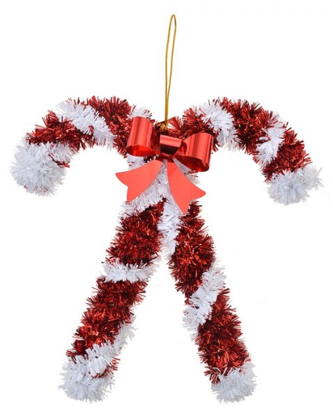 Bílo-červená plastová vánoční ozdoba ve tvaru cukrové hůlky Candy Cane – 17 cm