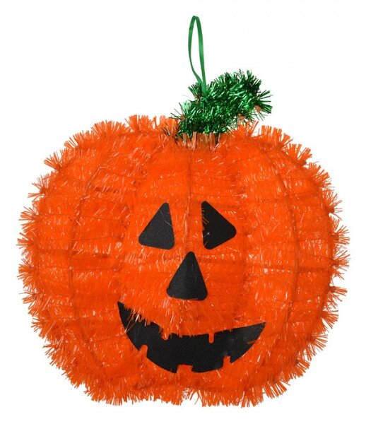 Halloweenská dekorace oranžová dýně se zeleným stonkem – 27 cm