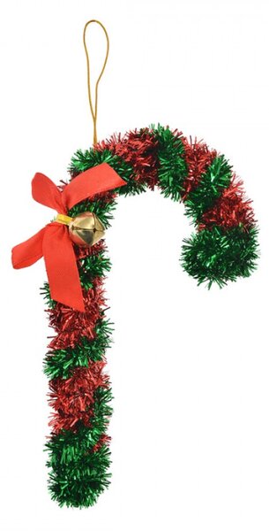 Zeleno-červená plastová vánoční ozdoba ve tvaru cukrové hůlky Candy Cane – 16 cm
