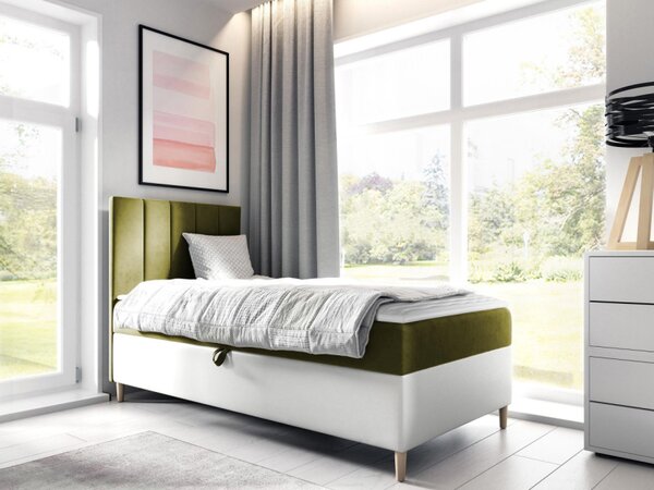 Kontinentální postel Junior Kamire 1, Strana: levá, Rozměr postele: 80x200, Barva:: ekokoža Soft 017 (biała) + Fresh 01 5903211191732