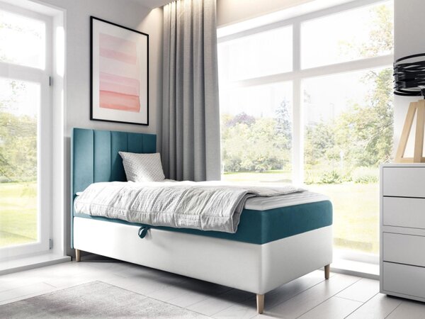 Kontinentální postel Junior Kamire 1, Strana: levá, Rozměr postele: 80x200, Barva:: ekokoža Soft 017 (biała) + Fresh 01 5903211191732