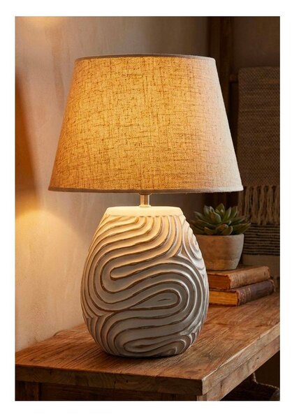 Krémová stolní lampa z polyresinu s textilním stínidlem (výška 55 cm) Oblix – Mauro Ferretti