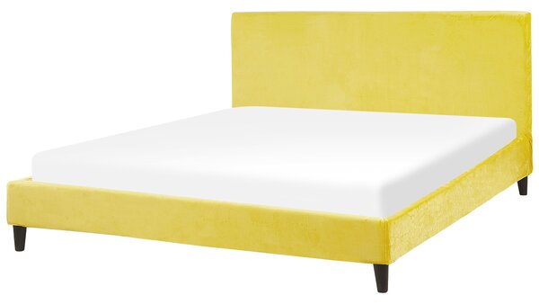 Čalouněná sametová postel žlutá 160 x 200 cm FITOU