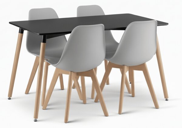 Jídelní set 1 + 4, černý stůl ADRIA 120x80 cm + šedá židle KITO