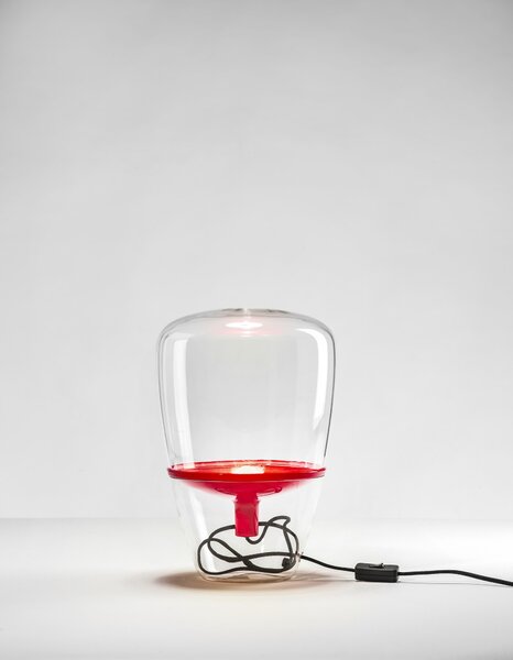 Brokis Designová stolní lampa Balloons small, PC856 Barva skla: Hnědá kouřová - transparentní sklo, Barva el. vedení: Textilní kabel - světle šedý, Reflektor: citrónově žlutá