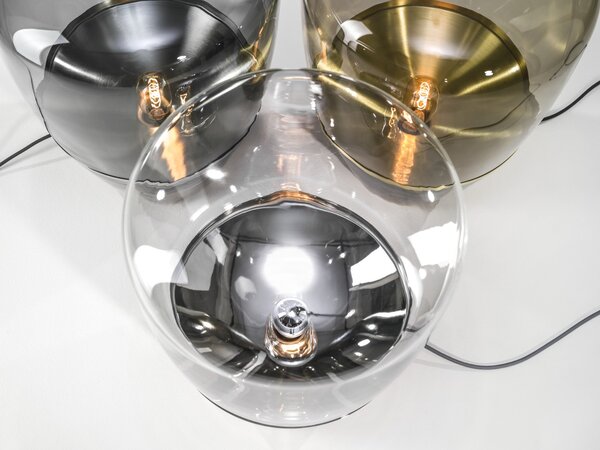 Brokis Designová stolní lampa Balloons small, PC856 Barva skla: Hnědá kouřová - transparentní sklo, Barva el. vedení: Textilní kabel - světle šedý, Reflektor: citrónově žlutá