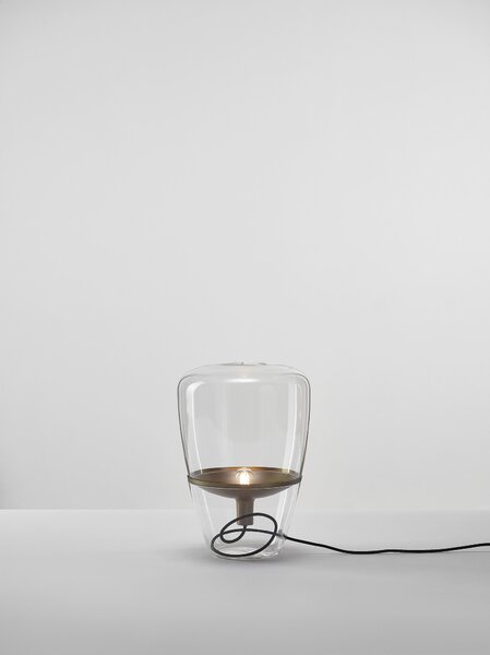 Brokis Designová stolní lampa Balloons small, PC856 Barva skla: Hnědá kouřová - transparentní sklo, Barva el. vedení: Textilní kabel - světle šedý, Reflektor: citrónově žlutá